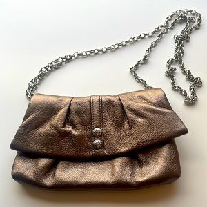 Brighton Metallic Pebbled Leather Crossbody Shoulder Bag Clutch Chain Strap